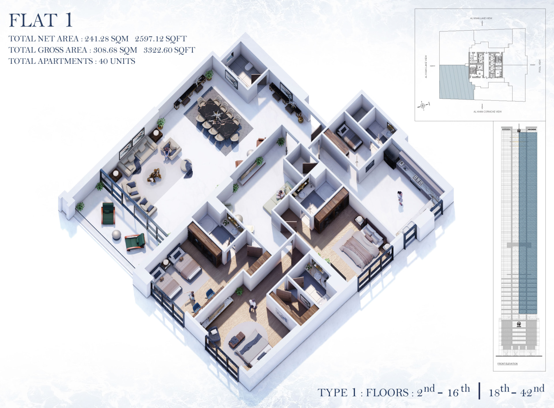 Flat 1 — 3D Residence Plan