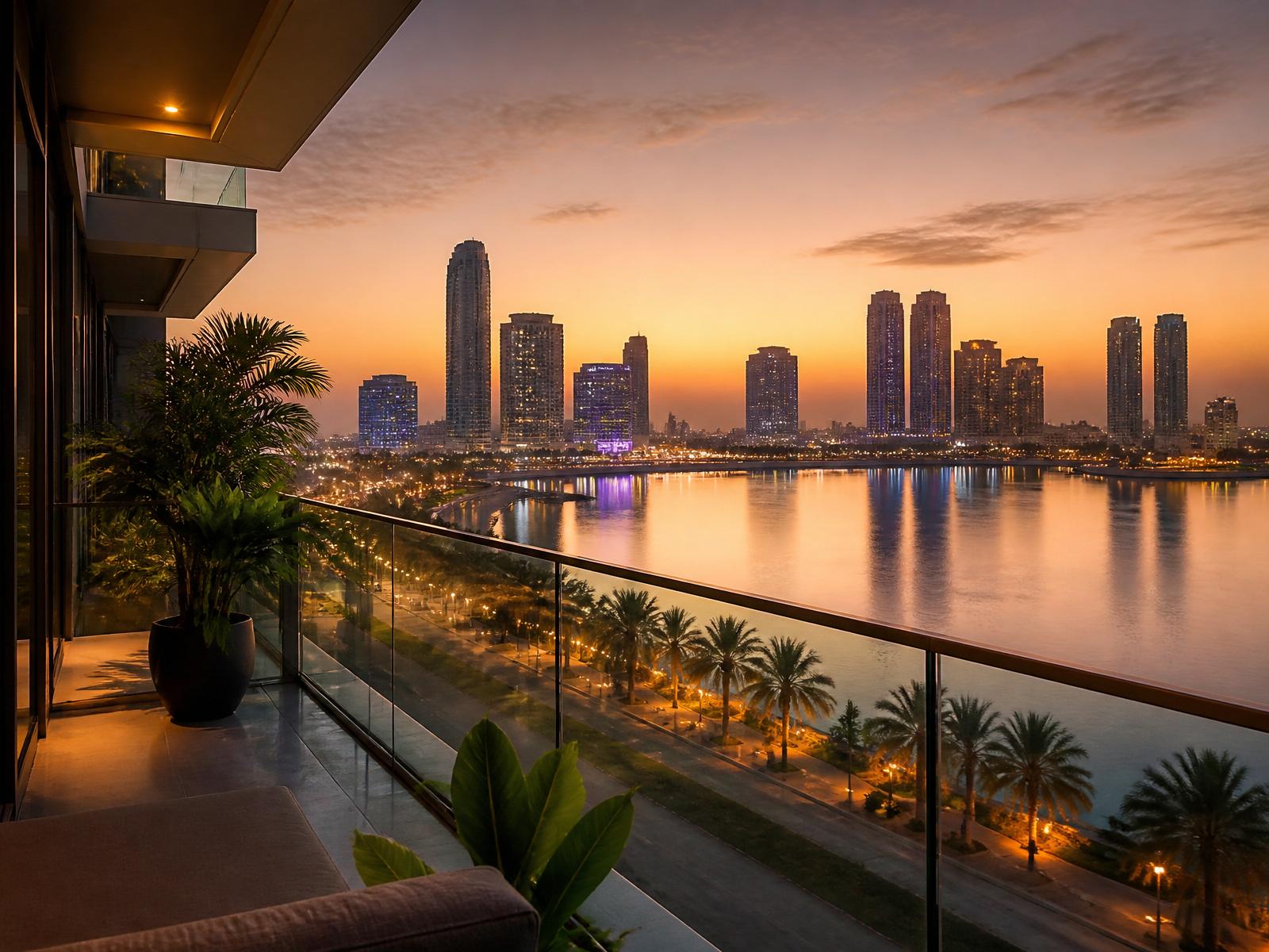 Balcony view at dusk